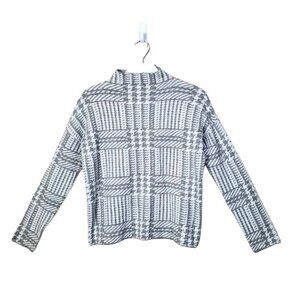MAX STUDIO Womens Sweater SZ XS Gray Mock‎ Neck 3/4 Sleeves Knit Houndstooth